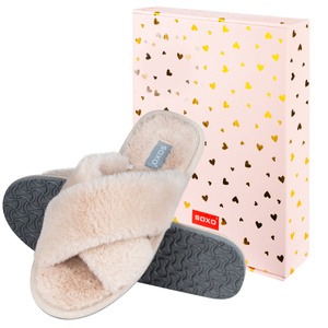 SOXO women's soft beige slippers in gift box with stickers
