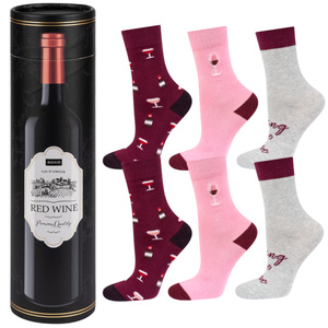 Set of 3x Women's SOXO Red Wine fun socks in tube for a gift