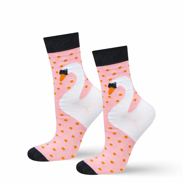 Women's long socks SOXO with a swan multicolor WOMEN \ SOCKS \ HIGH