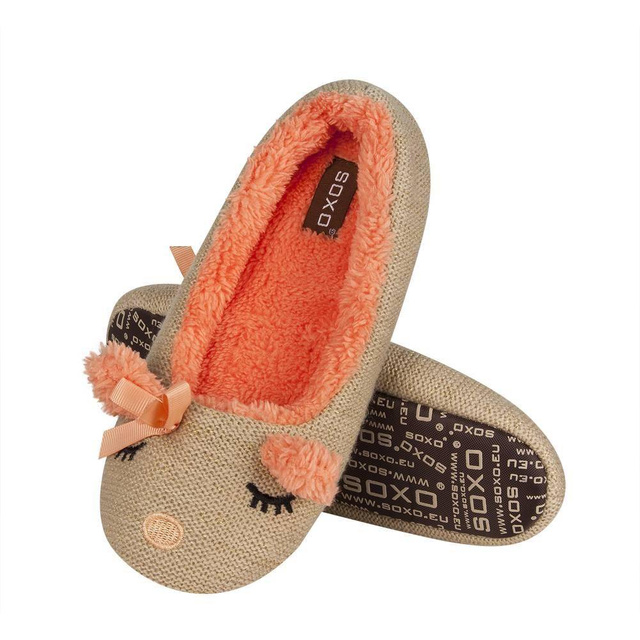 Women's ballerina slippers SOXO animals with a soft sole brown WOMEN
