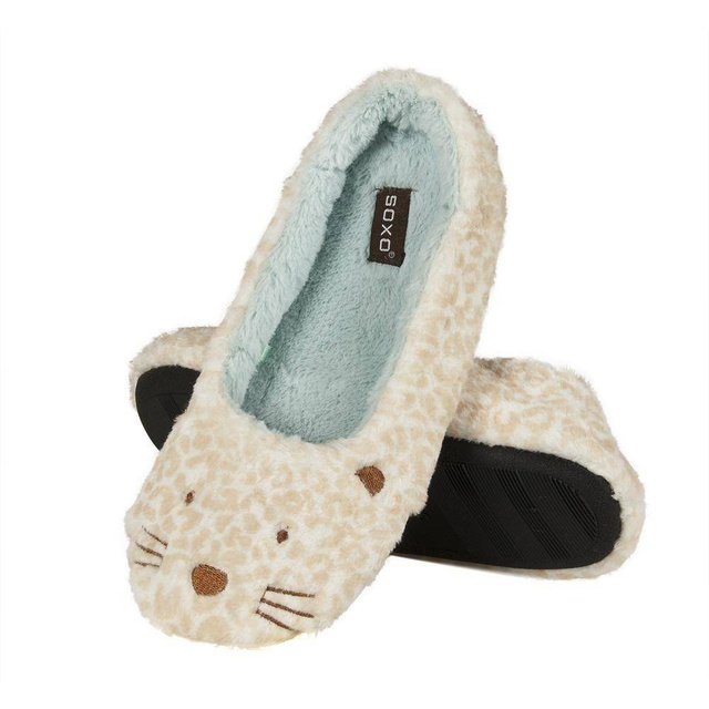 Women's ballerina slippers SOXO animals with a hard TPR sole brown