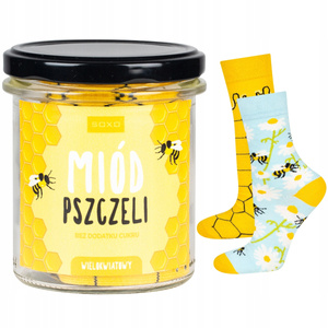 Colorful SOXO GOOD STUFF Women's Socks with honey in a jar for gift
