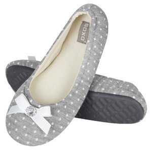 Gray Women's Ballerina Slippers SOXO with a bow and a diamond