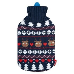 Large hot water bottle SOXO in a soft navy blue sweater Christmas for a gift