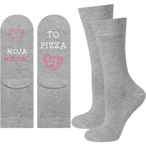Long Women's Socks SOXO gray with inscriptions funny Pizza gift