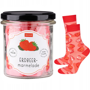 SOXO GOOD STUFF red women's socks funny strawberry jam in a jar