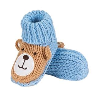 SOXO blue baby slippers with a teddy bear