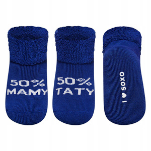 SOXO navy blue baby socks with inscriptions