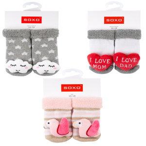 Set 3x Colorful SOXO baby socks with a rattle and ABS