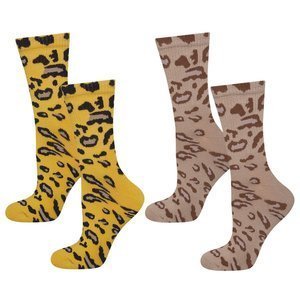 Set of 2x Women's colorful socks SOXO cotton with a leopard pattern