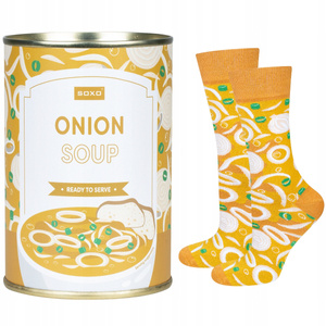 Women | Men's SOXO GOOD STUFF socks orange onion soup in a can funny gift