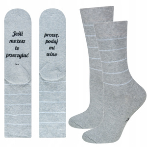 Women's Long Socks SOXO gray with inscriptions cotton funny terry cloth