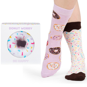 Women's SOXO Donut long socks in a mismatched box, perfect for a gift
