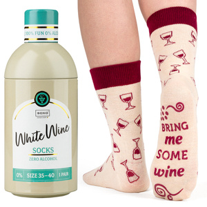 Women's SOXO GOOD STUFF White Wine socks are funny for a gift