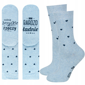 Women's Socks SOXO long blue with inscriptions funny cotton terry cloth