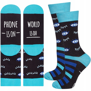 Women's Socks long SOXO dark with inscriptions funny cotton
