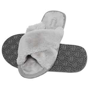 Women's slippers SOXO fur gray with a hard TPR sole