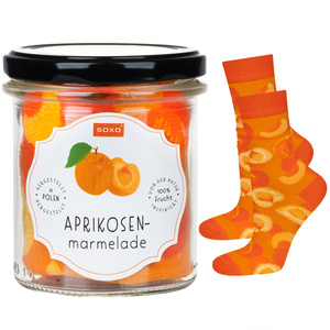 Women's socks SOXO GOOD STUFF w apricot jam in a jar, a funny gift for her