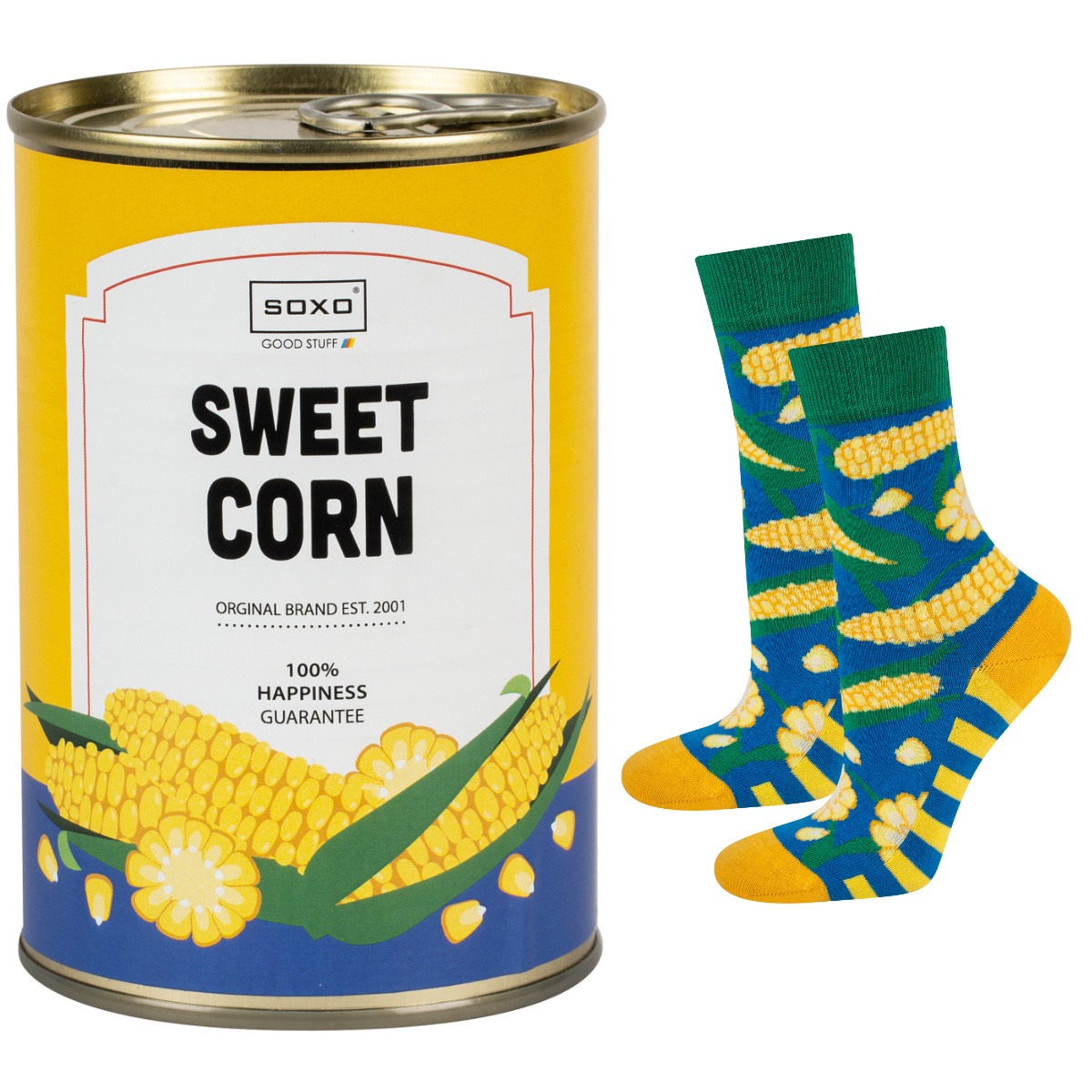Colorful Women's Socks SOXO funny canned corn blue || multicolor || yellow  | WOMEN \ SOCKS \ HIGH SOCKS WOMEN'S DAY \ HAPPY COOKING | Wholesale socks,  slippers