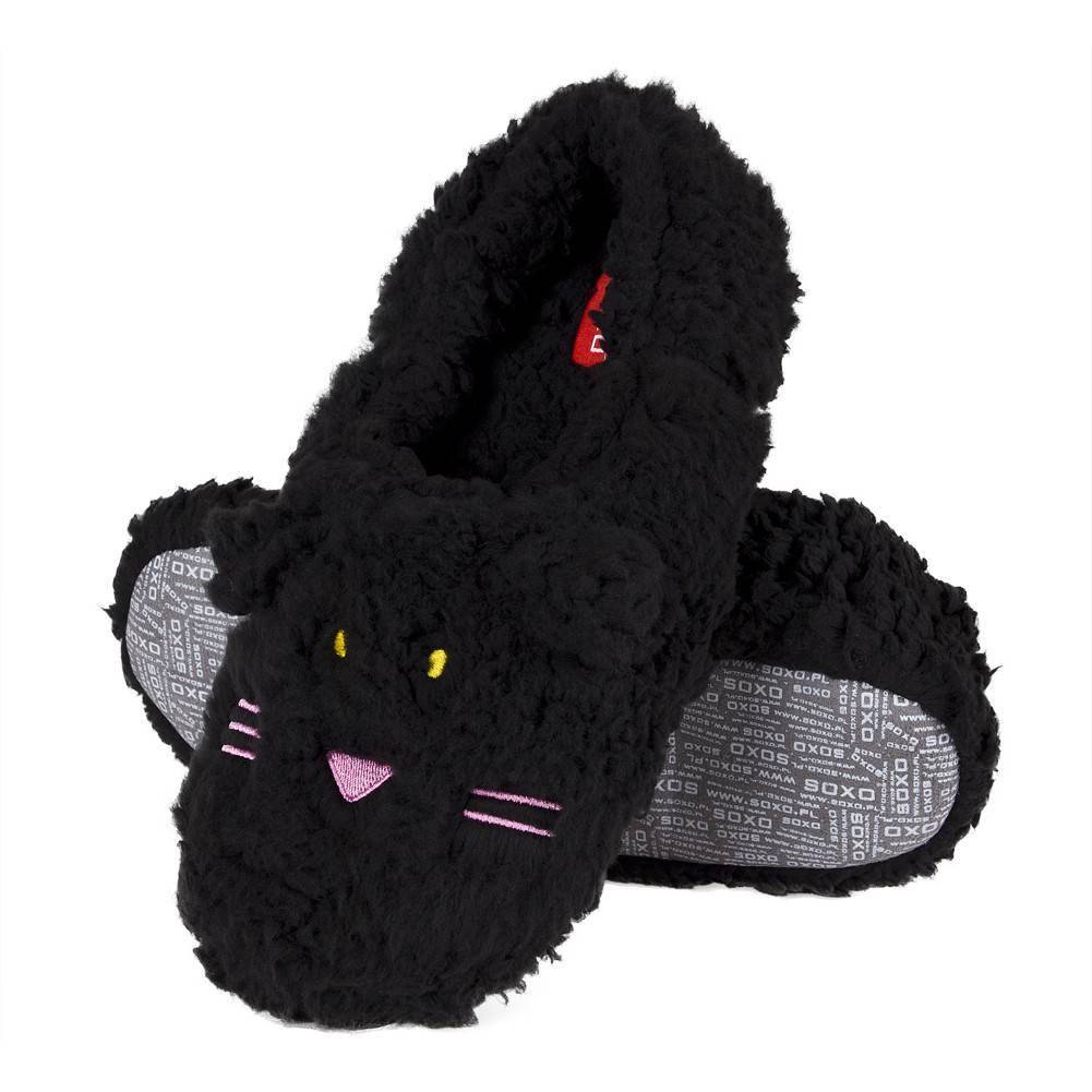SOXO Women's plush animal slippers black | WOMEN \ SLIPPERS \ BALLERINAS |  Wholesale socks, slippers