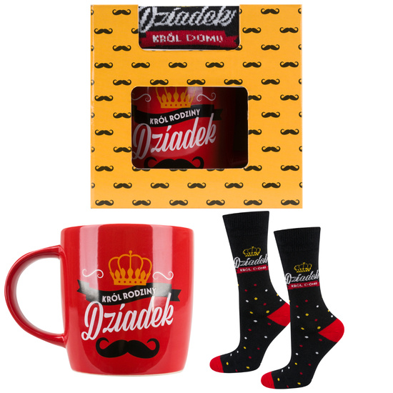 A set of Men's Socks and a mug SOXO with inscriptions for a gift for grandpa