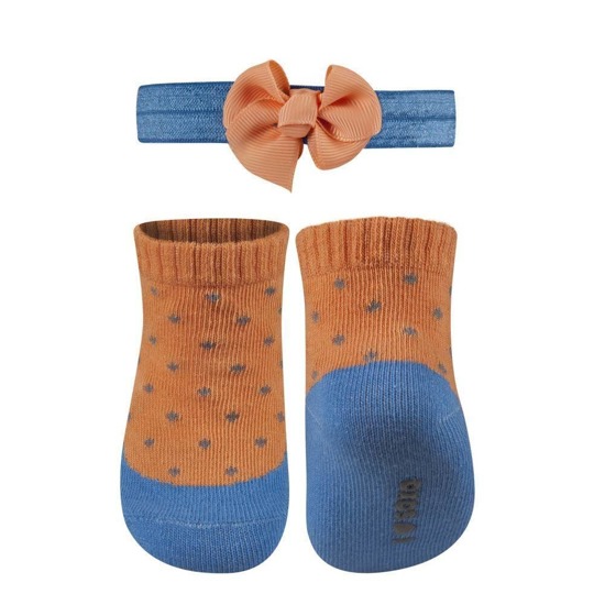 Orange baby SOXO set of socks with a headband