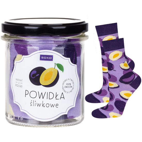SOXO GOOD STUFF purple women's socks plum jam in a jar a funny gift for her