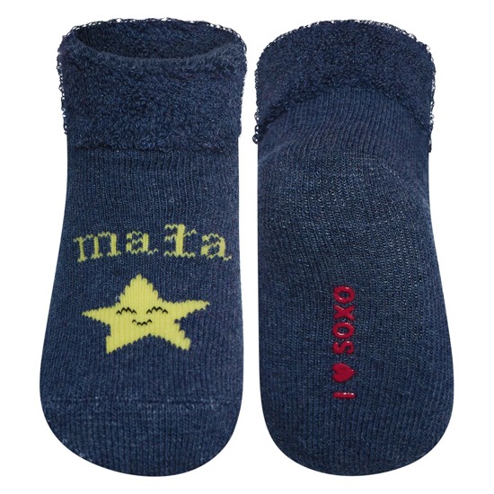 SOXO baby socks with Polish text "Mała gwiazda"