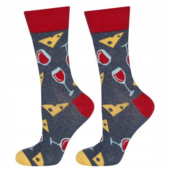 Women's Socks SOXO GOOD STUFF colorful funny cheese and wine