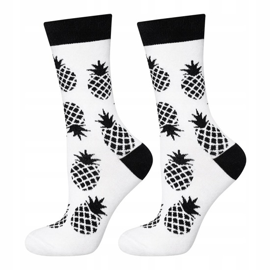 Women's socks SOXO GOOD STUFF cotton black and white pineapples