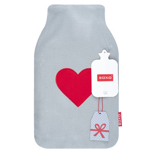 Graue Wärmflasche SOXO Heizung mit Herz als Geschenk zum Valentinstag groß 1,8L