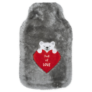 Große graue Wärmflasche 1,8l SOXO Softcover mit Teddybär