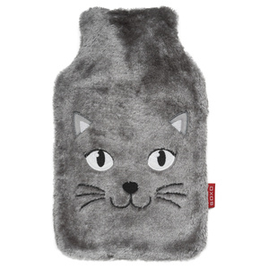 Wärmflasche im Softcover SOXO LARGE 1.8L grau Plüsch Kätzchen Thermowärmer in einer pelzigen Abdeckung für ein GIFT