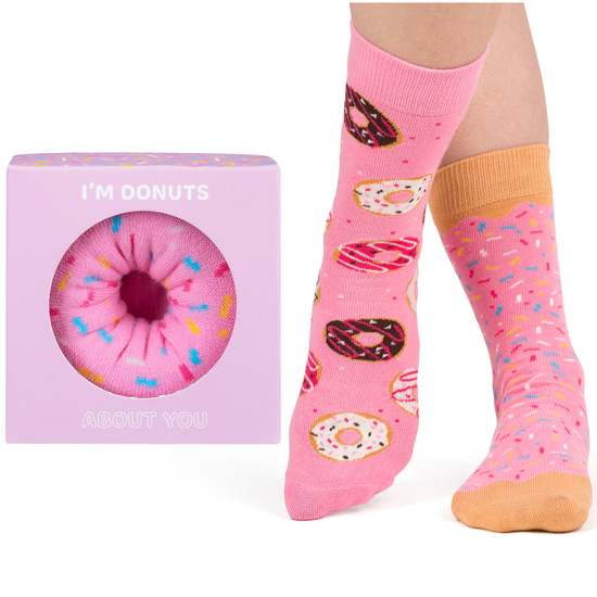 Damensocken SOXO Donut in einer rosa Schachtel, perfekt als Geschenk