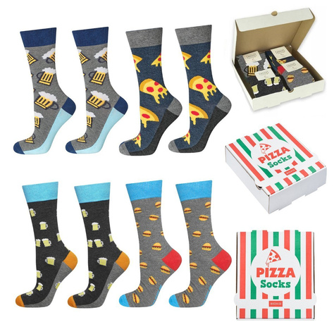 Set of 4x SOXO GOOD STUFF Men's Socks in a pizza box