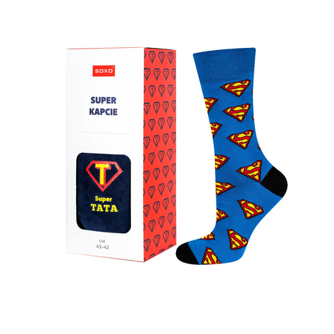 Set of 1x Colorful SOXO Superman socks and 1x Men's slippers