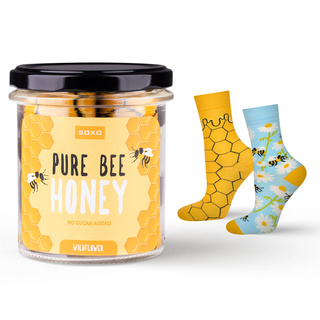 Women's Socks colorful SOXO GOOD STUFF funny pure bee honey in a jar with a gift for her