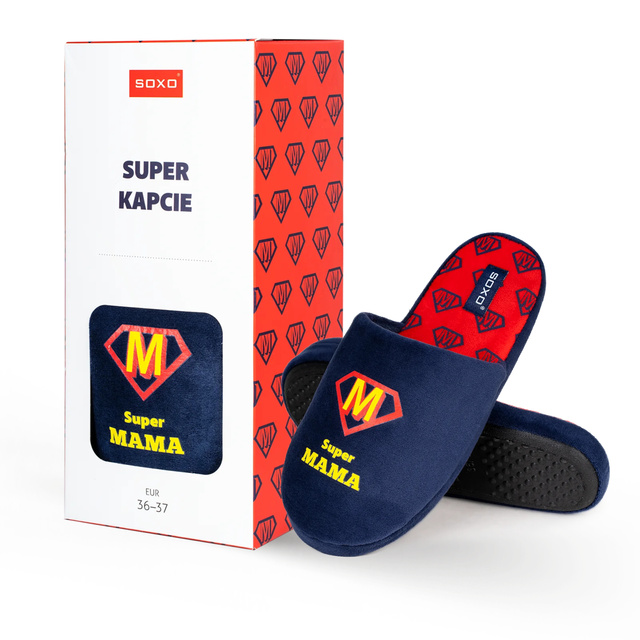 Hausschuhe für Mama SOXO mit polnischer Inschrift in einer Geschenkbox