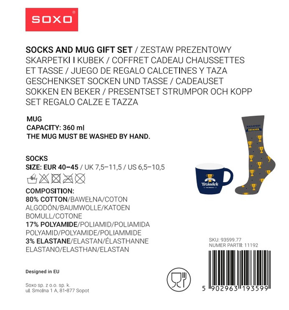 Men's colorful SOXO GOOD STUFF socks, cotton with Polish inscriptions for Grandpa