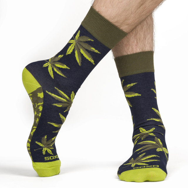 Men's colorful SOXO GOOD STUFF marijuana socks in a jar funny cotton