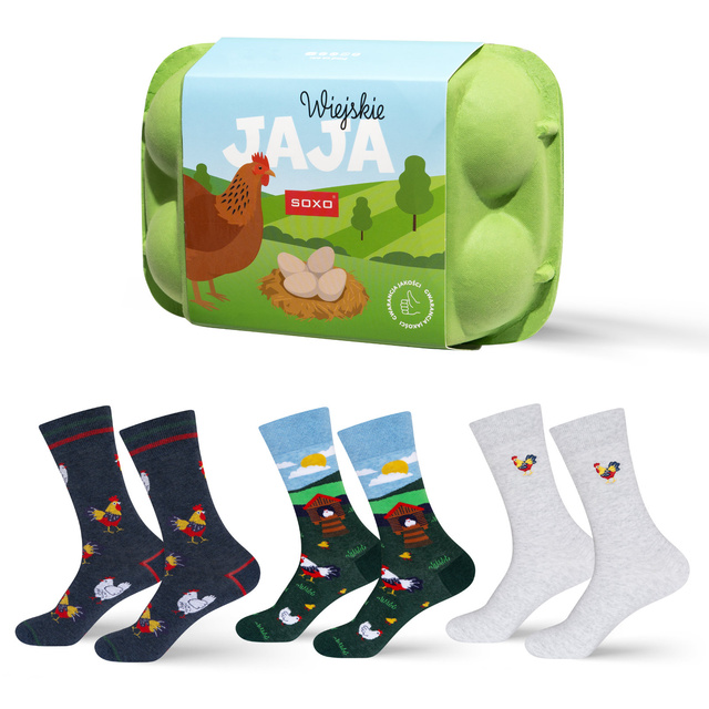 Bunte Herrensocken SOXO Ländliche Eier - 3 Paar