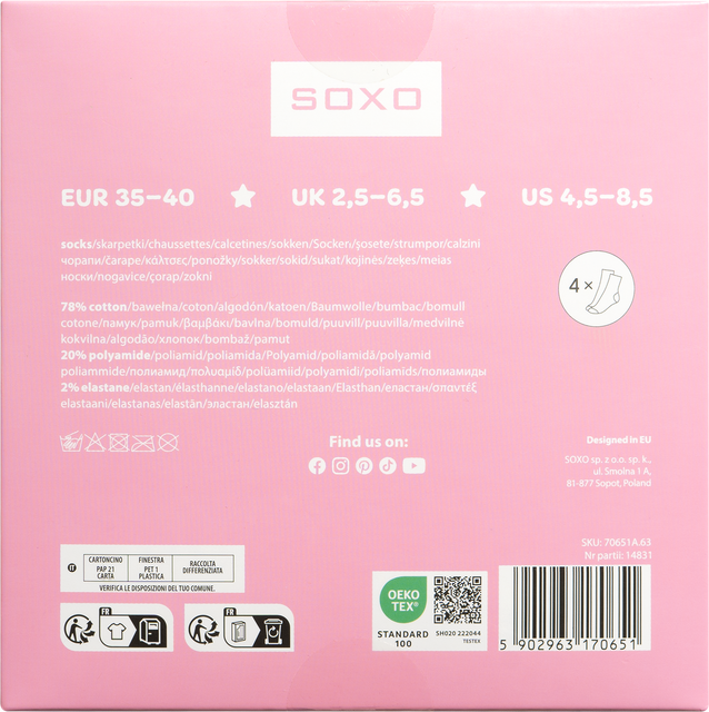 Set of 4x Colorful SOXO women's socks Donuts in a box