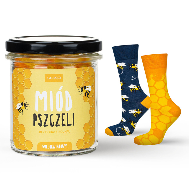 Bunte SOXO GOOD STUFF Herrensocken mit lustigem Baumwollhonig im Glas