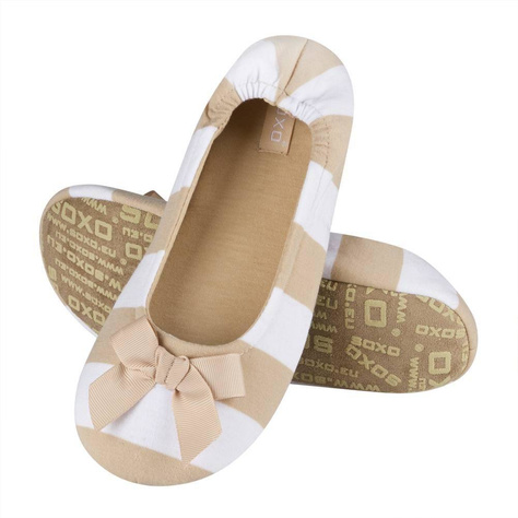 OUTLET Beige Hausschuhe Damen Ballerinas SOXO mit einem Bogen und weicher Sohle 