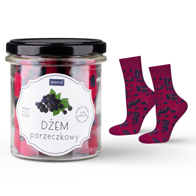 Women's SOXO GOOD STUFF socks with currant jam in a jar