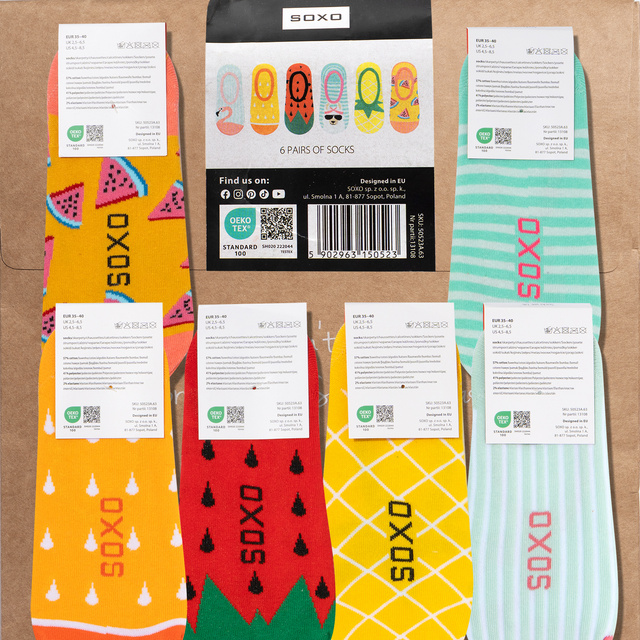 Set mit 6x Kurz Damensocken | Bunte Muster | SOXO
