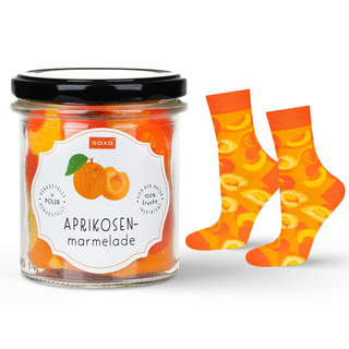 Women's socks SOXO GOOD STUFF w apricot jam in a jar, a funny gift for her