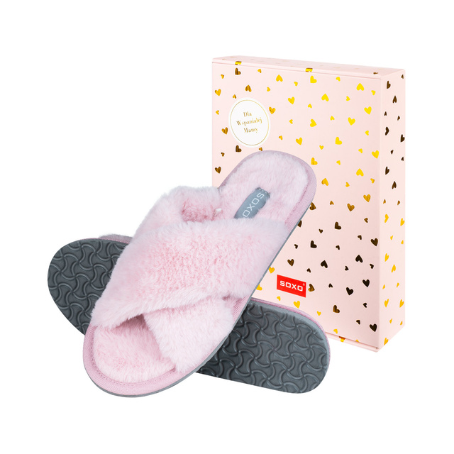 SOXO Frauen weiche rosa Hausschuhe in Geschenkbox mit Aufklebern