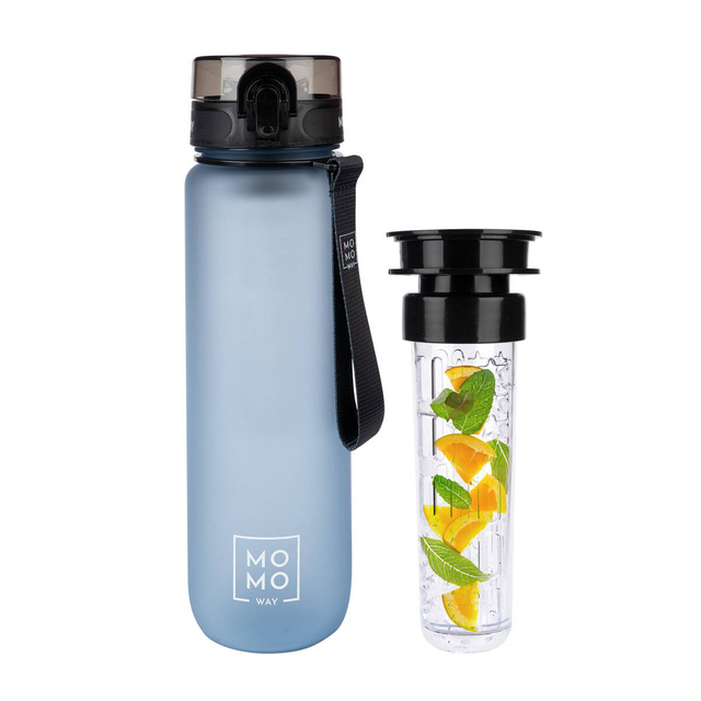 Wasserflasche mit Fruchteinsatz, grau, für Kinder und Erwachsene | BPA free | Tritan | MOMOWAY