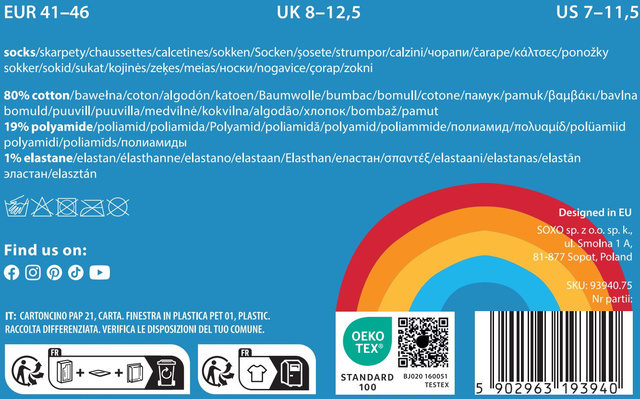 1 Paar von lustigen Socken mit Regenbogenmotiv in einzigartiger Verpackung | Damen-/Herrensocken | SOXO